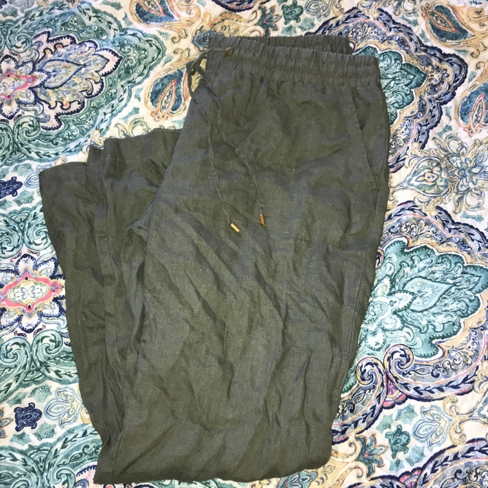Ellen Tracy Army Green Linen Pants